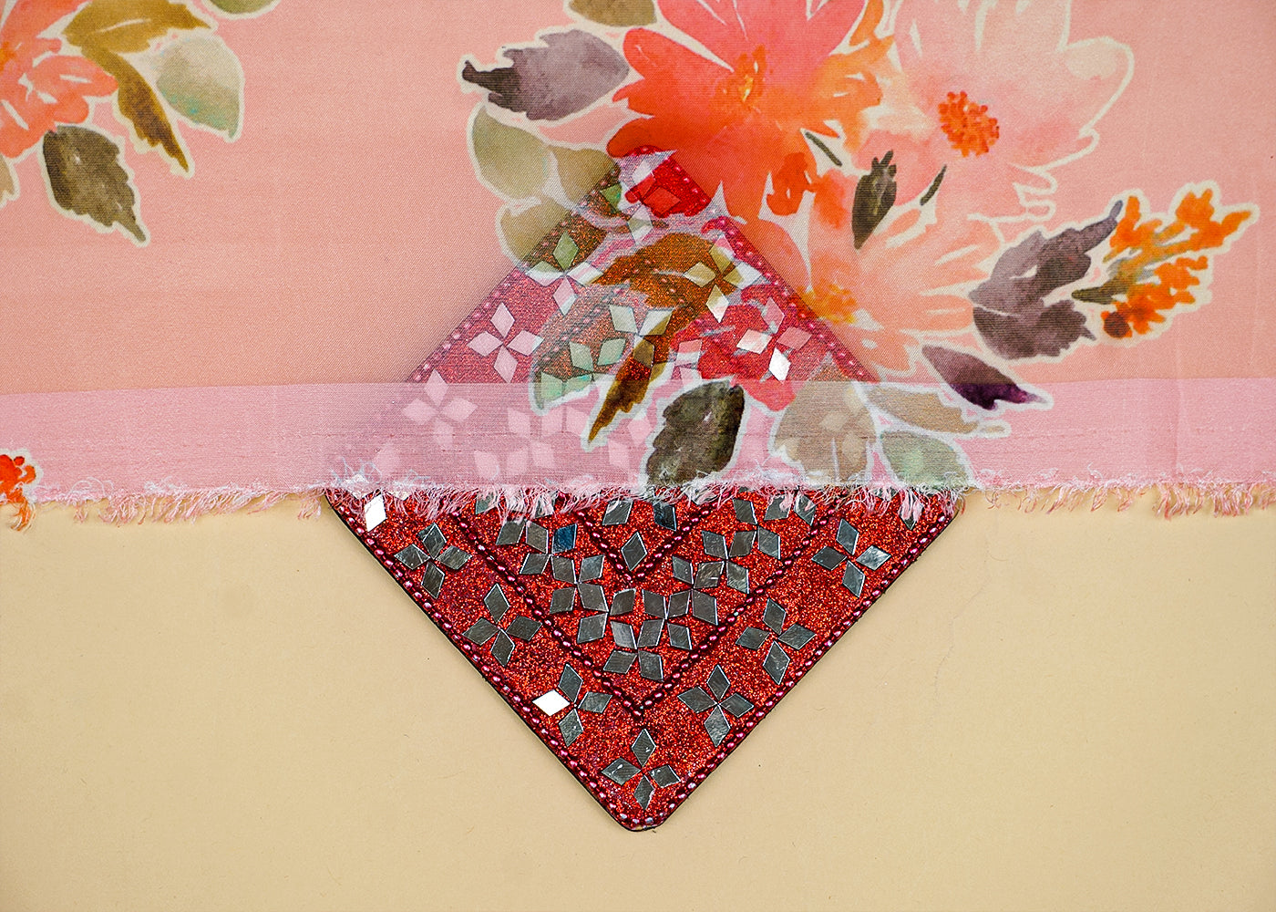 Light Pink Organza Fabric with All Over Floral Print 14782