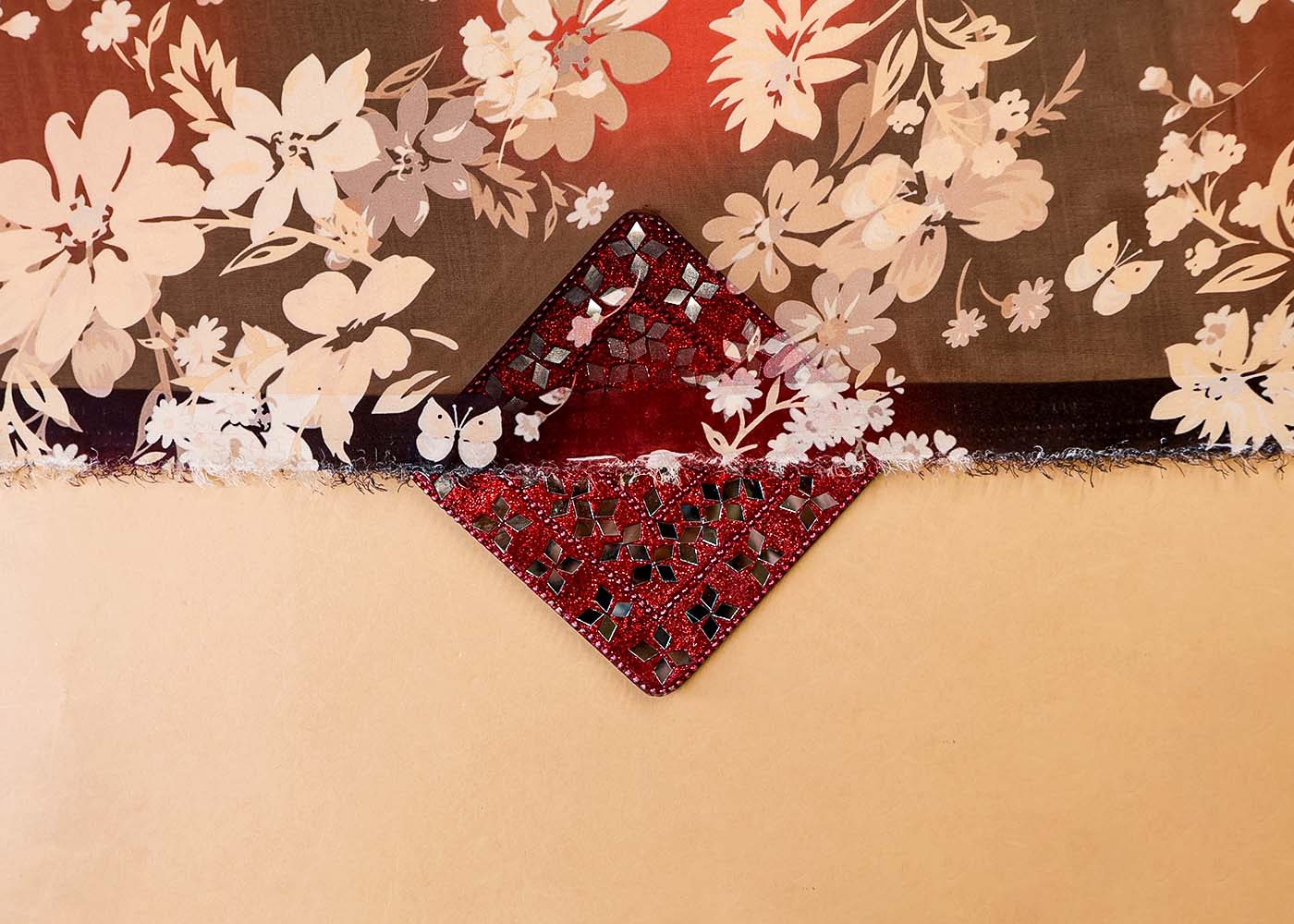 Warm Black Organza Fabric with All Over Floral Print 14785