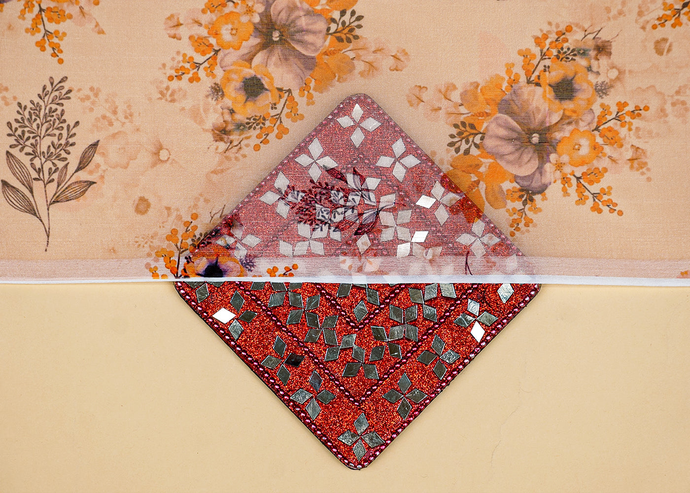 Cream Organza Fabric with All Over Floral Print 14786