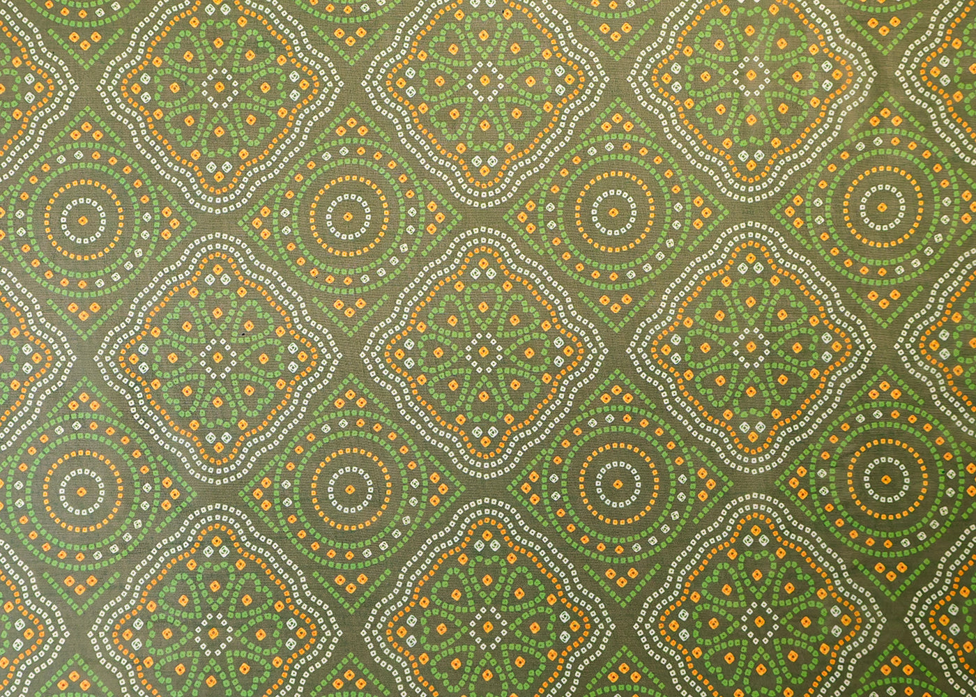Green Organza Fabric with All Over Traditional Print 14787