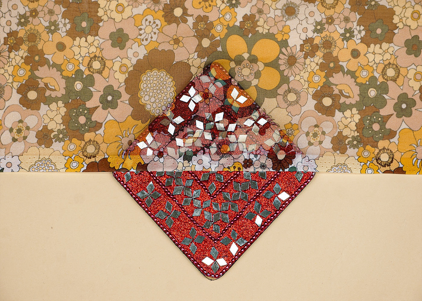 Mustard Organza Fabric with All Over Floral Print 14788