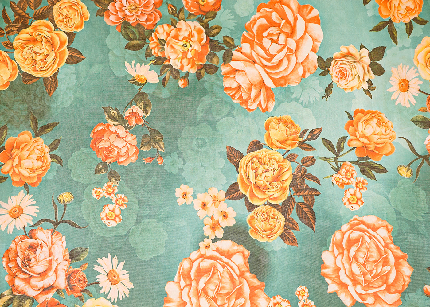 Green Organza Fabric with All Over Floral Print 14789