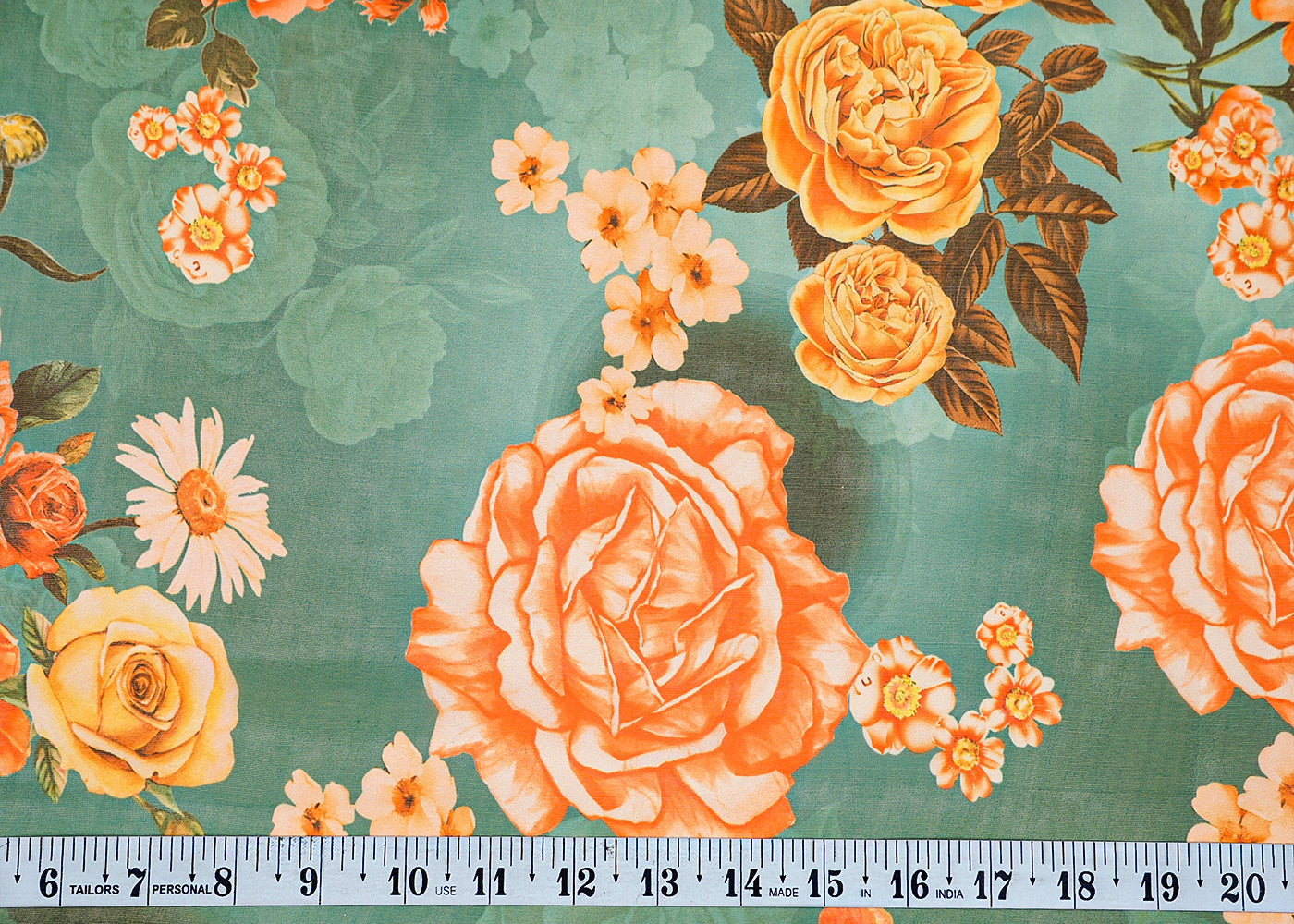 Green Organza Fabric with All Over Floral Print 14789