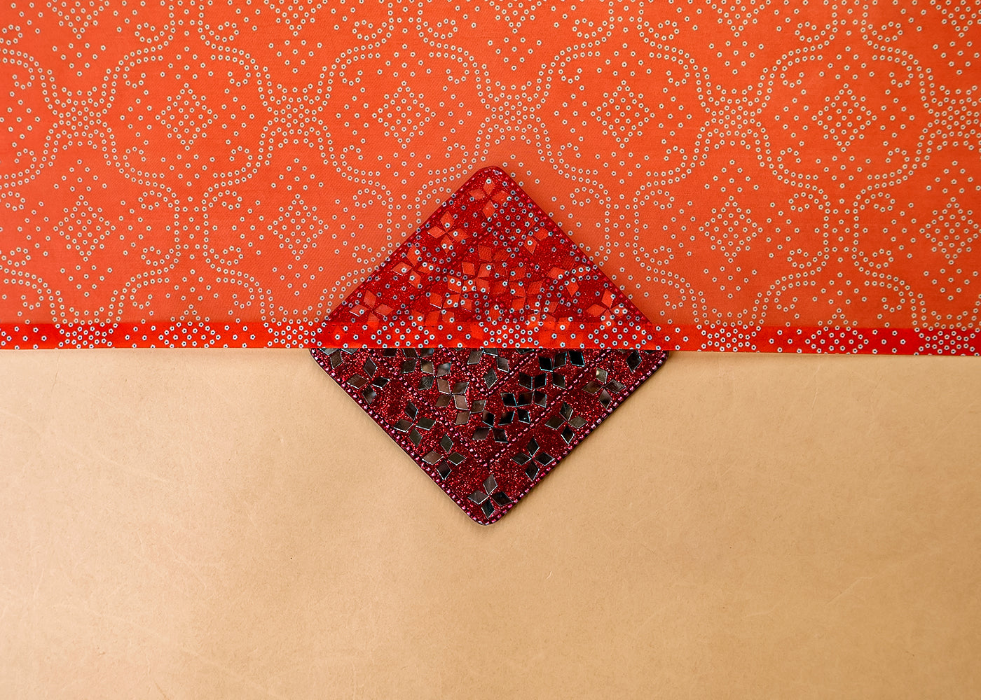 Red Organza Fabric with All Over Traditional Print 14792