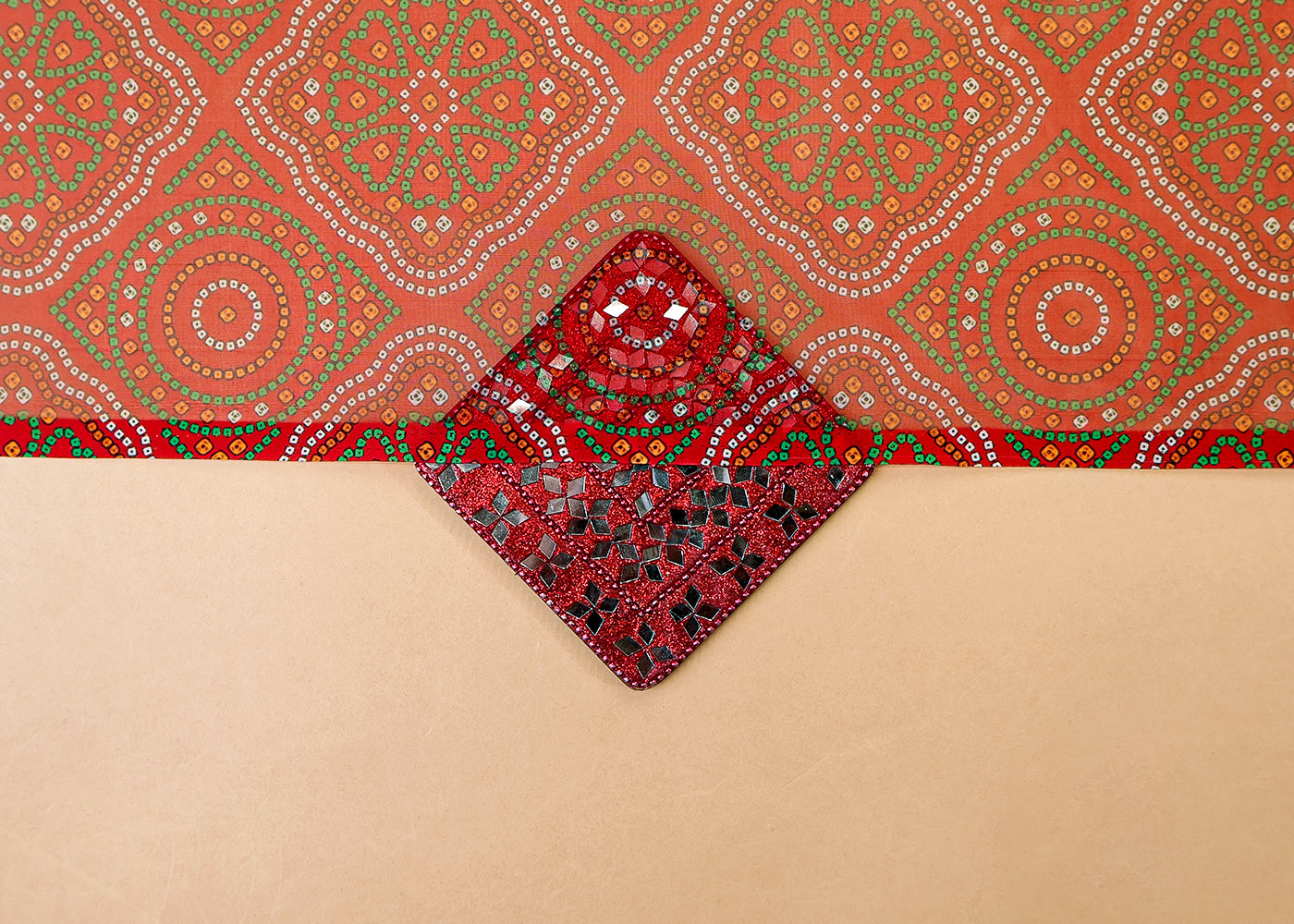 Maroon Organza Fabric with All Over Traditional Print 14793