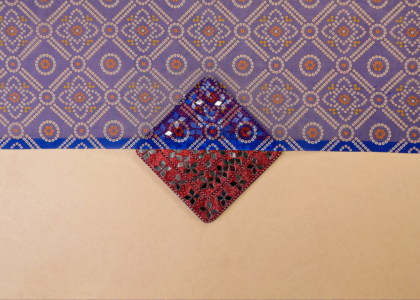 Blue Organza Fabric with All Over Traditional Print 14794