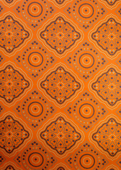 Mustard Organza Fabric with All Over Traditional Print 14795