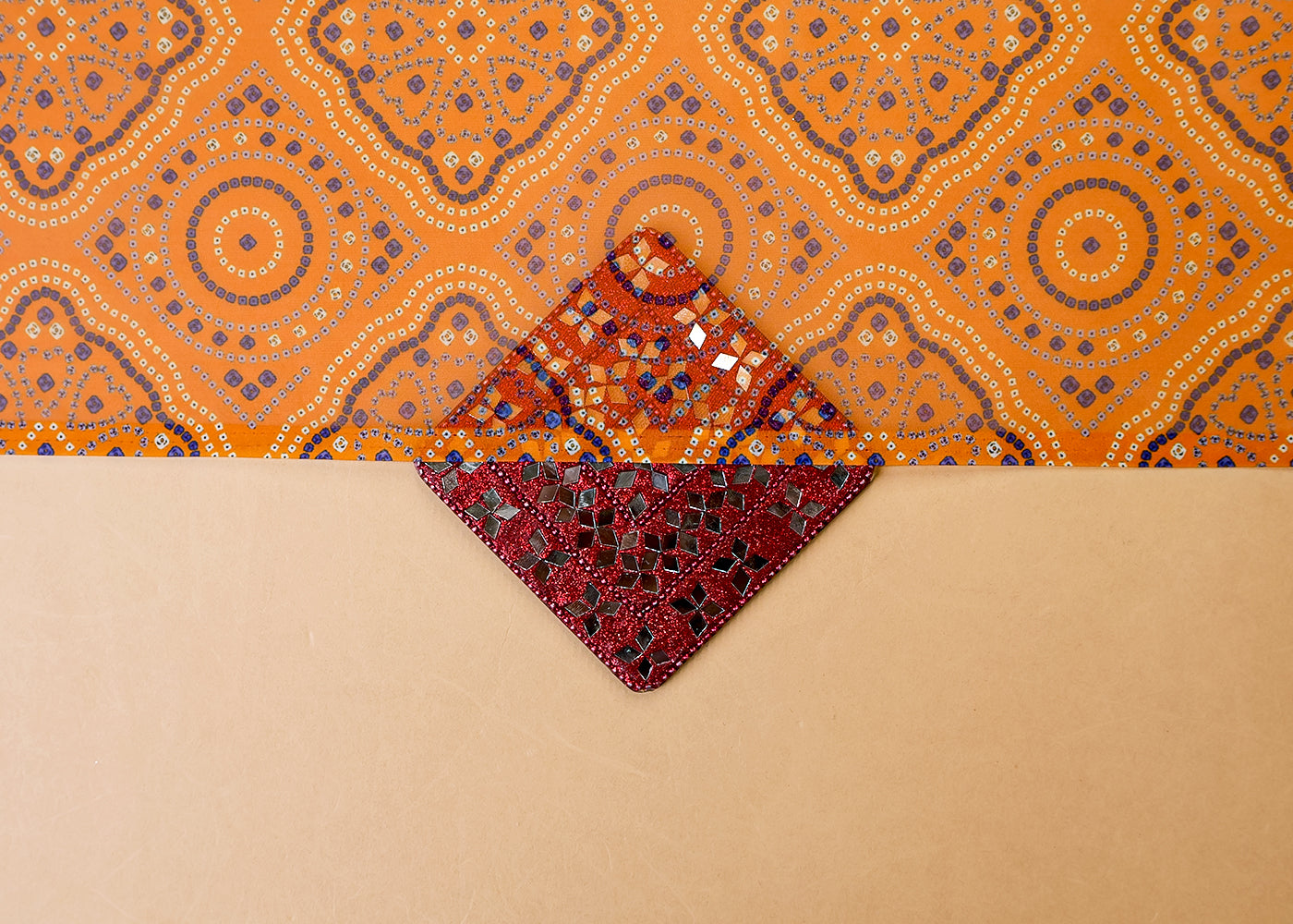 Mustard Organza Fabric with All Over Traditional Print 14795