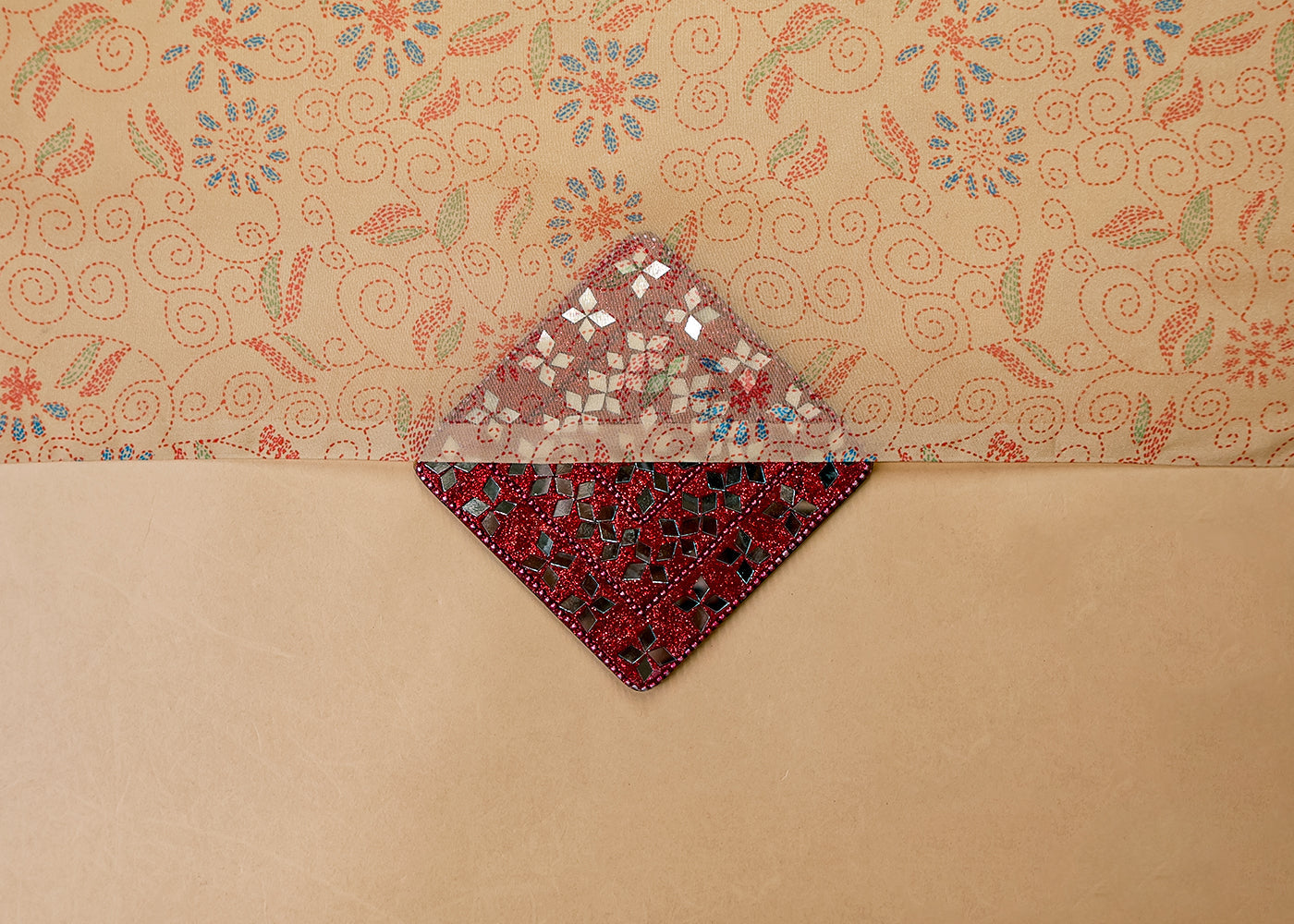 Beige Organza Fabric with All Over Traditional Print 14796