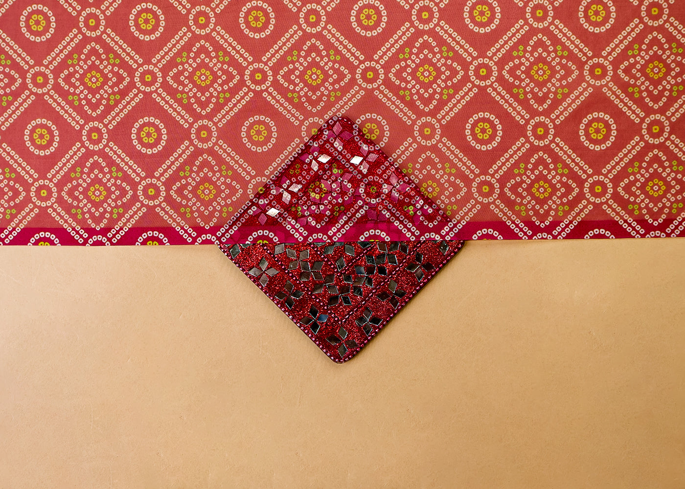 Old Rose Organza Fabric with All Over Traditional Print 14798