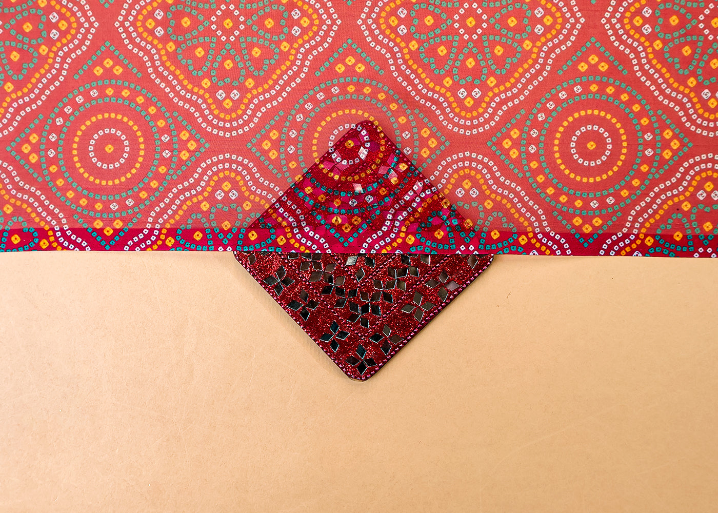 Magenta Organza Fabric with All Over Traditional Print 14799