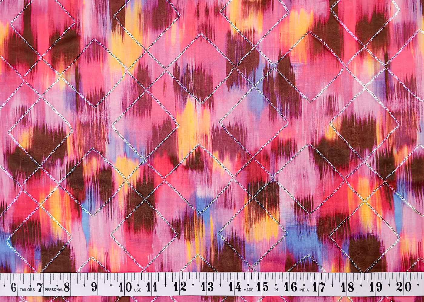 Multi- Colour Georgette Fabric with All Over Abstract Print and Gotta Patti Work 14842