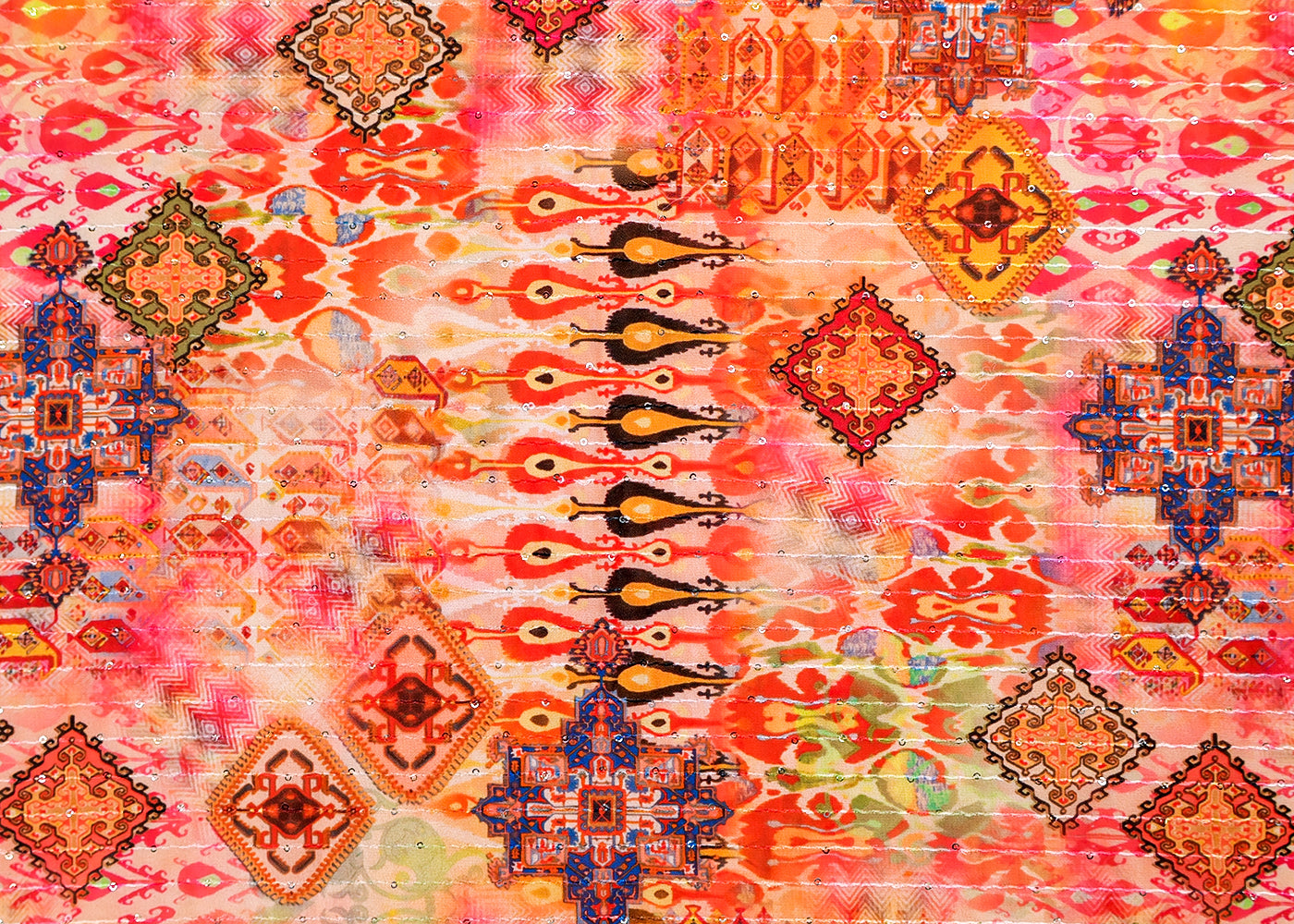 Multi- Colour Georgette Fabric with All Over Traditional Print, Thread & Sequins Work 14851