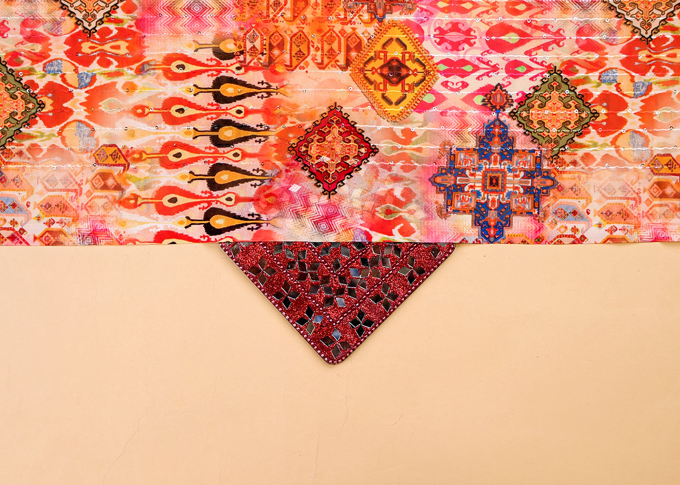 Multi- Colour Georgette Fabric with All Over Traditional Print, Thread & Sequins Work 14851
