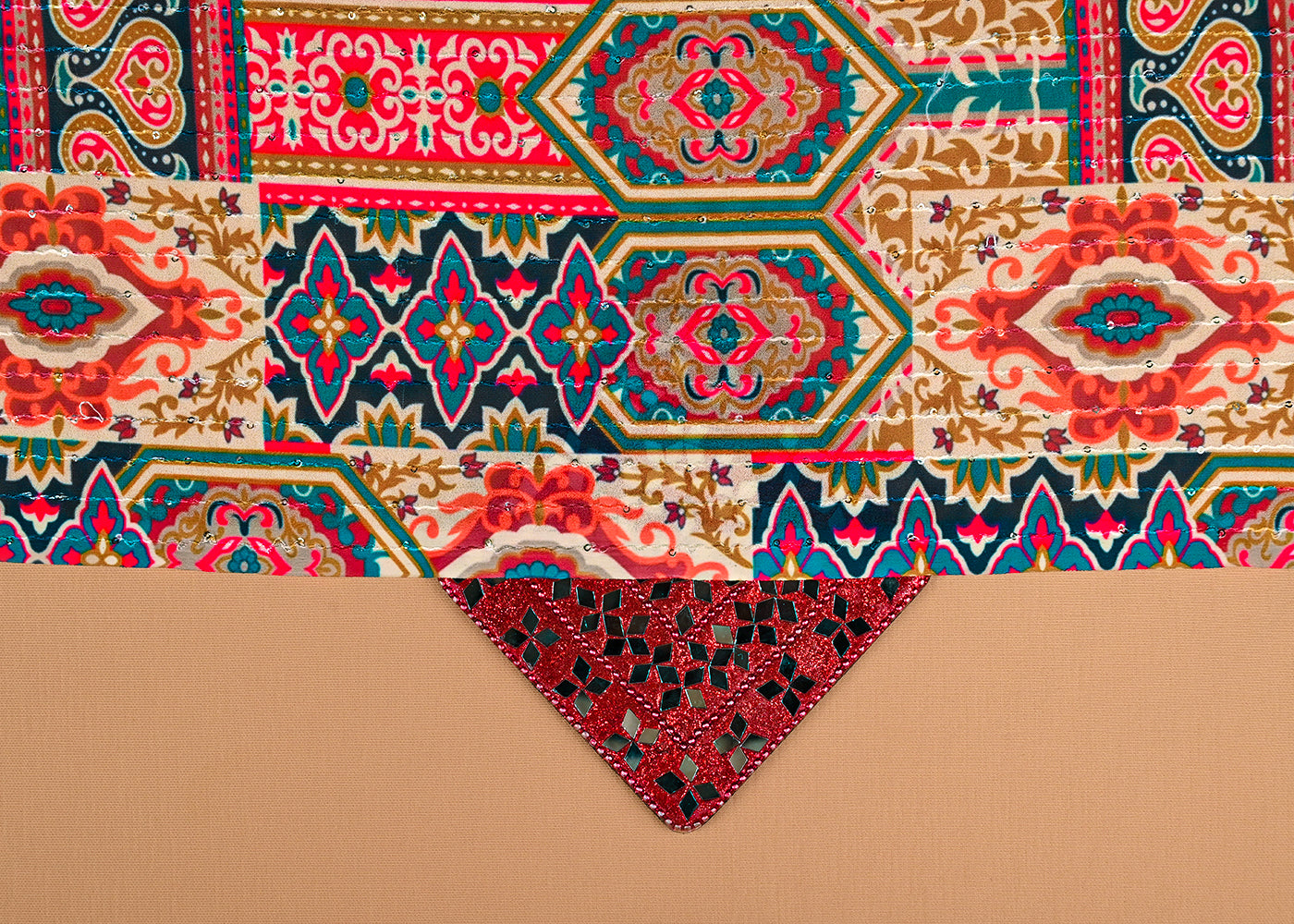 Multi Color Georgette Fabric With All Over Traditional Print, Thread And Sequins Work 14853