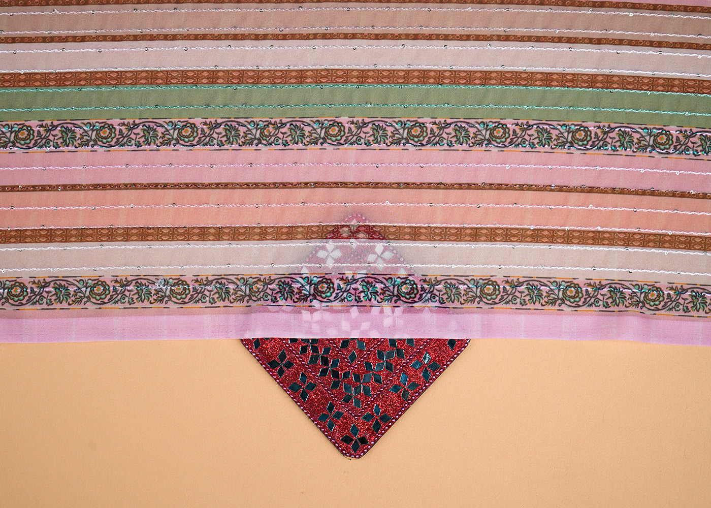 Multi Colour Georgette Fabric With All Over Traditional Print 14854