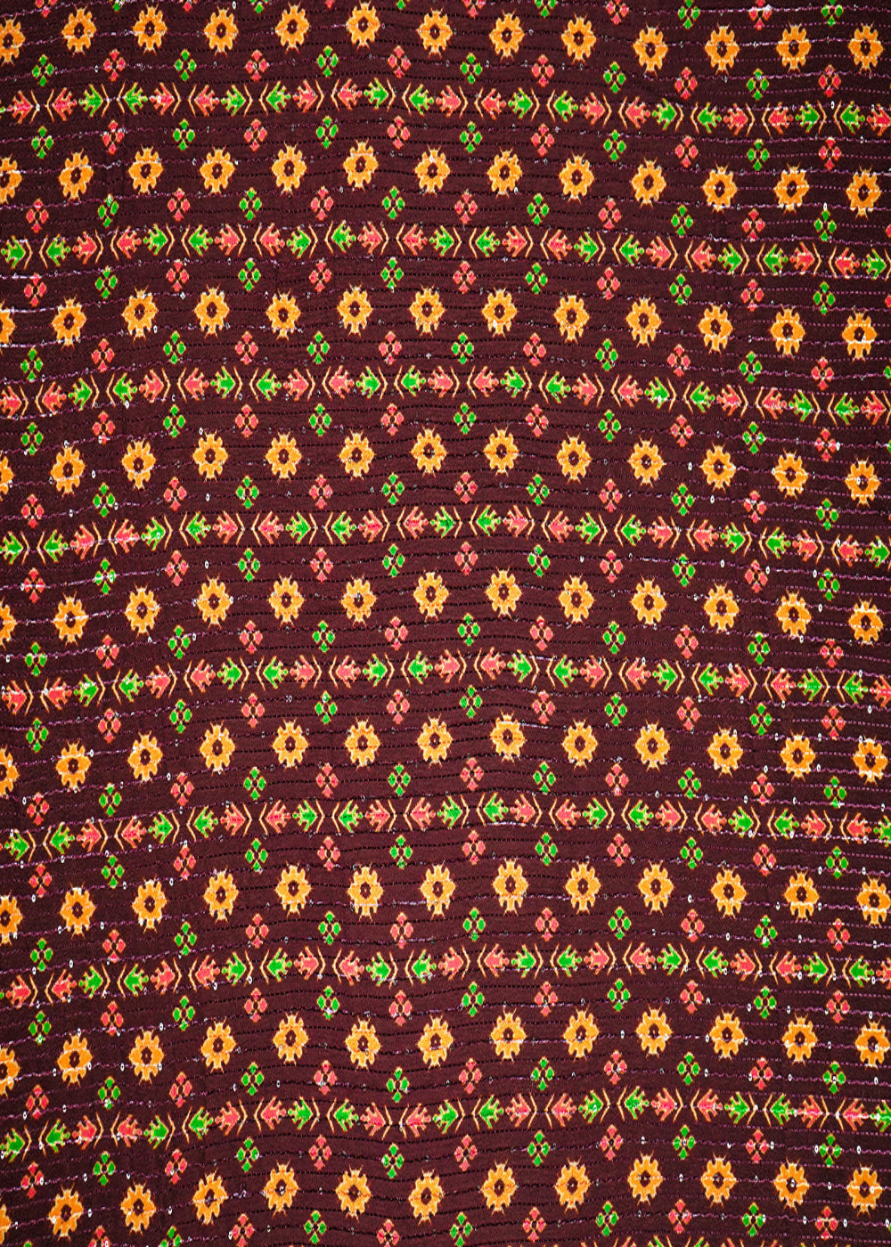 Wine Chinon Chiffon Fabric With All Over Traditional Print 14862