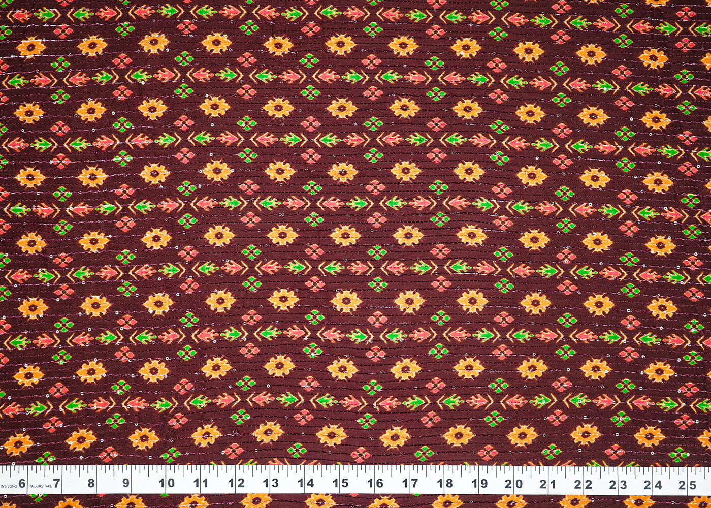 Wine Chinon Chiffon Fabric With All Over Traditional Print 14862
