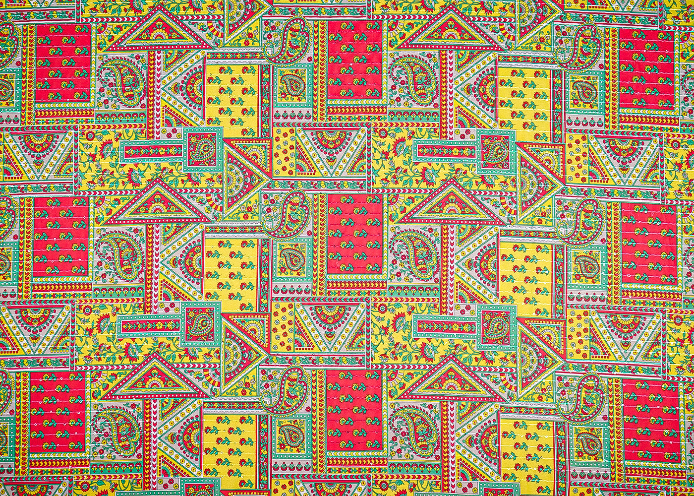 Yellow Georgette Fabric With All Over Traditional Print 14866