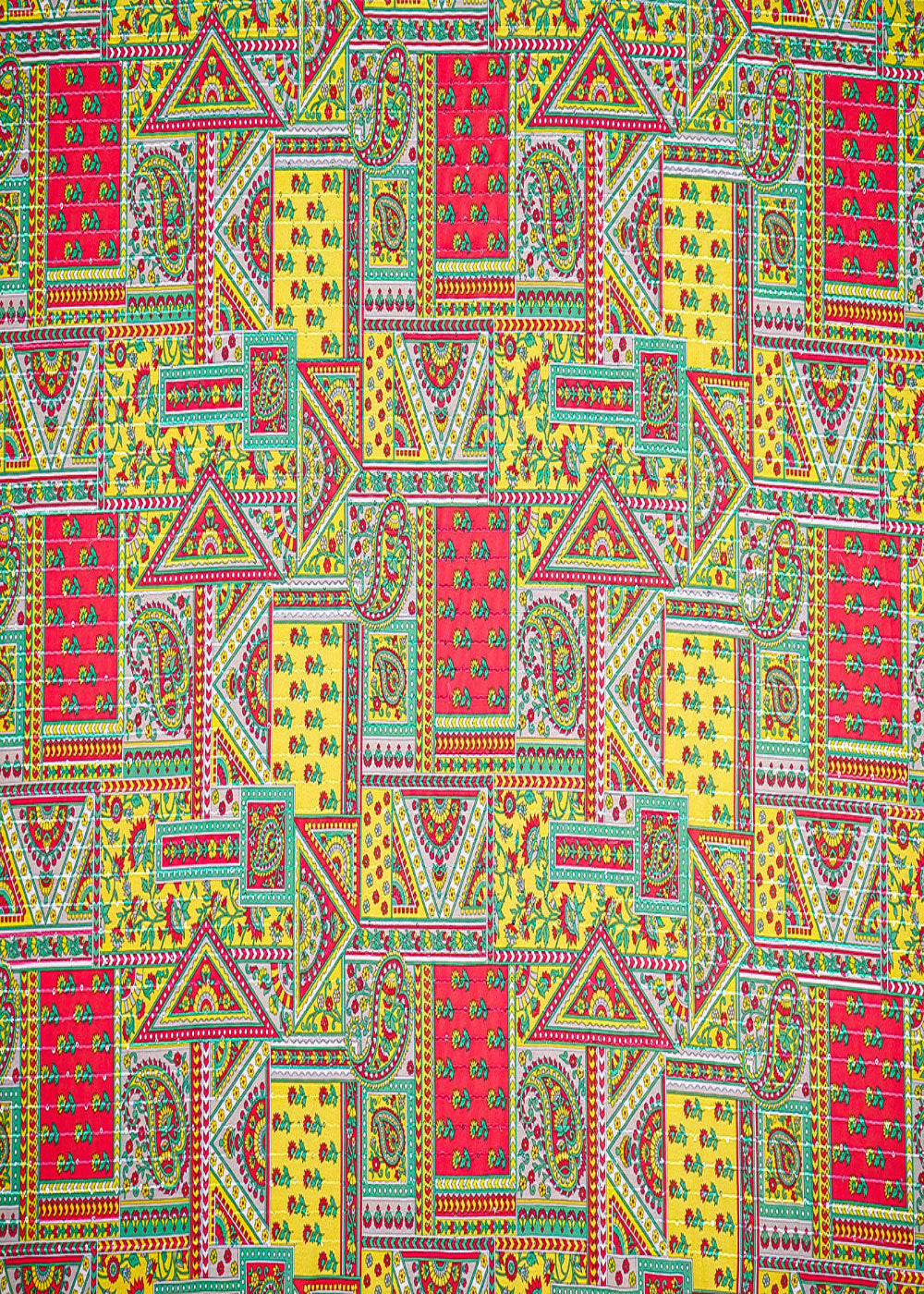 Yellow Georgette Fabric With All Over Traditional Print 14866