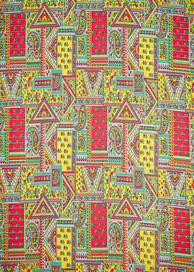 Yellow Georgette Fabric With All Over Traditional Print 14866