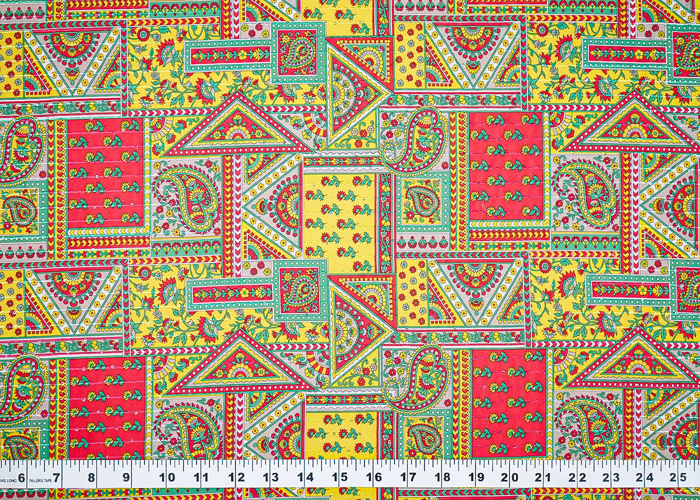 Yellow Georgette Fabric With All Over Traditional Print 14866