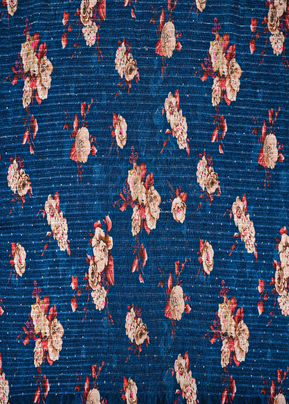 Blue Chinon Chiffon Fabric With All Over Floral Print, Thread And Sequins Work 14871