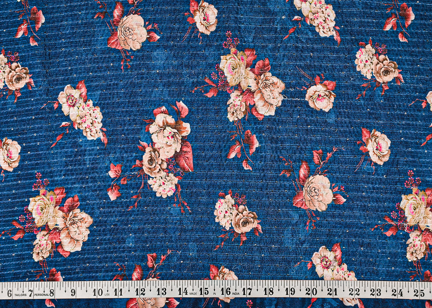 Blue Chinon Chiffon Fabric With All Over Floral Print, Thread And Sequins Work 14871