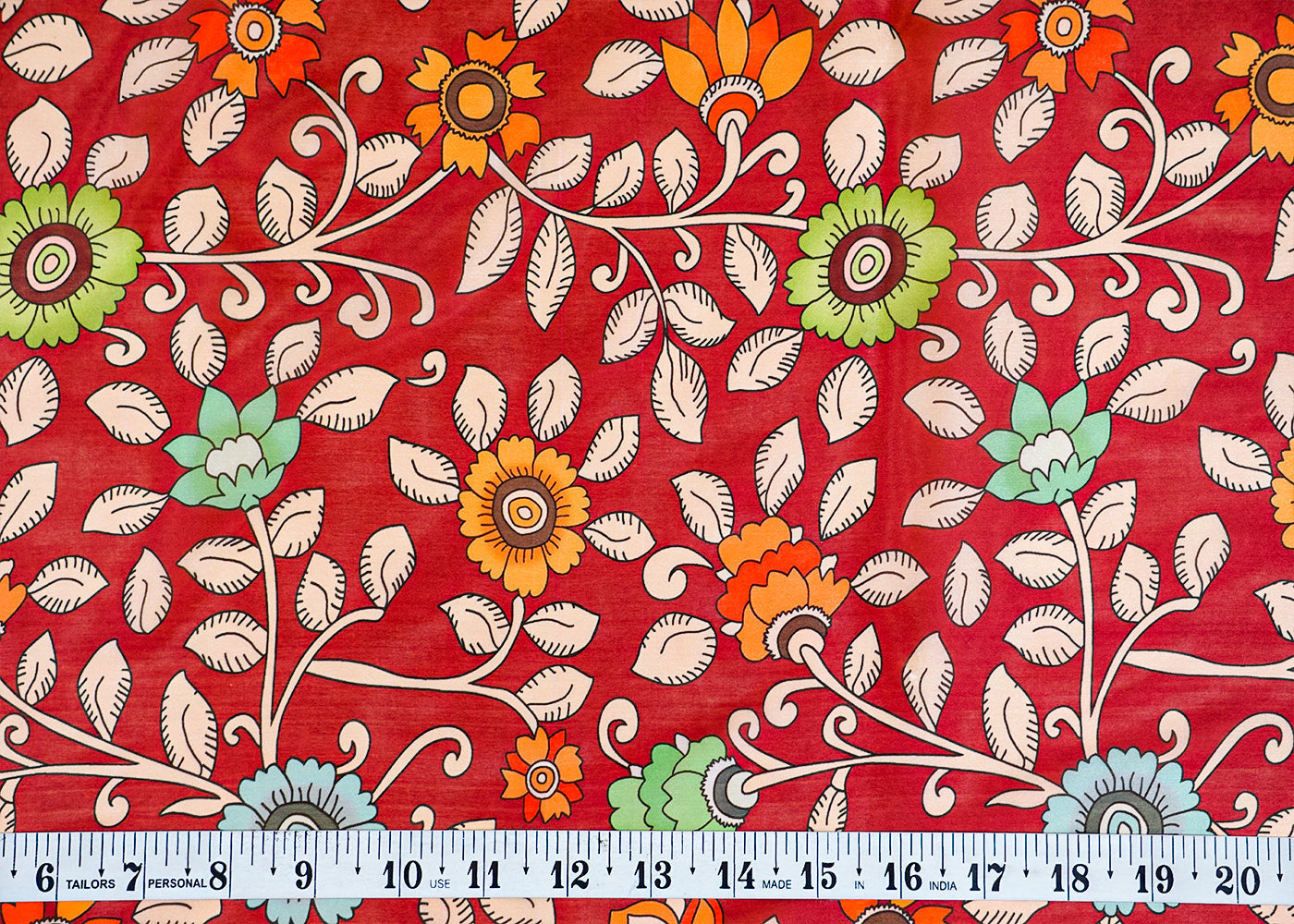 Maroon-Satin-Organza-Fabric-with-All-Over-Traditional-Print-1490-measurement-view