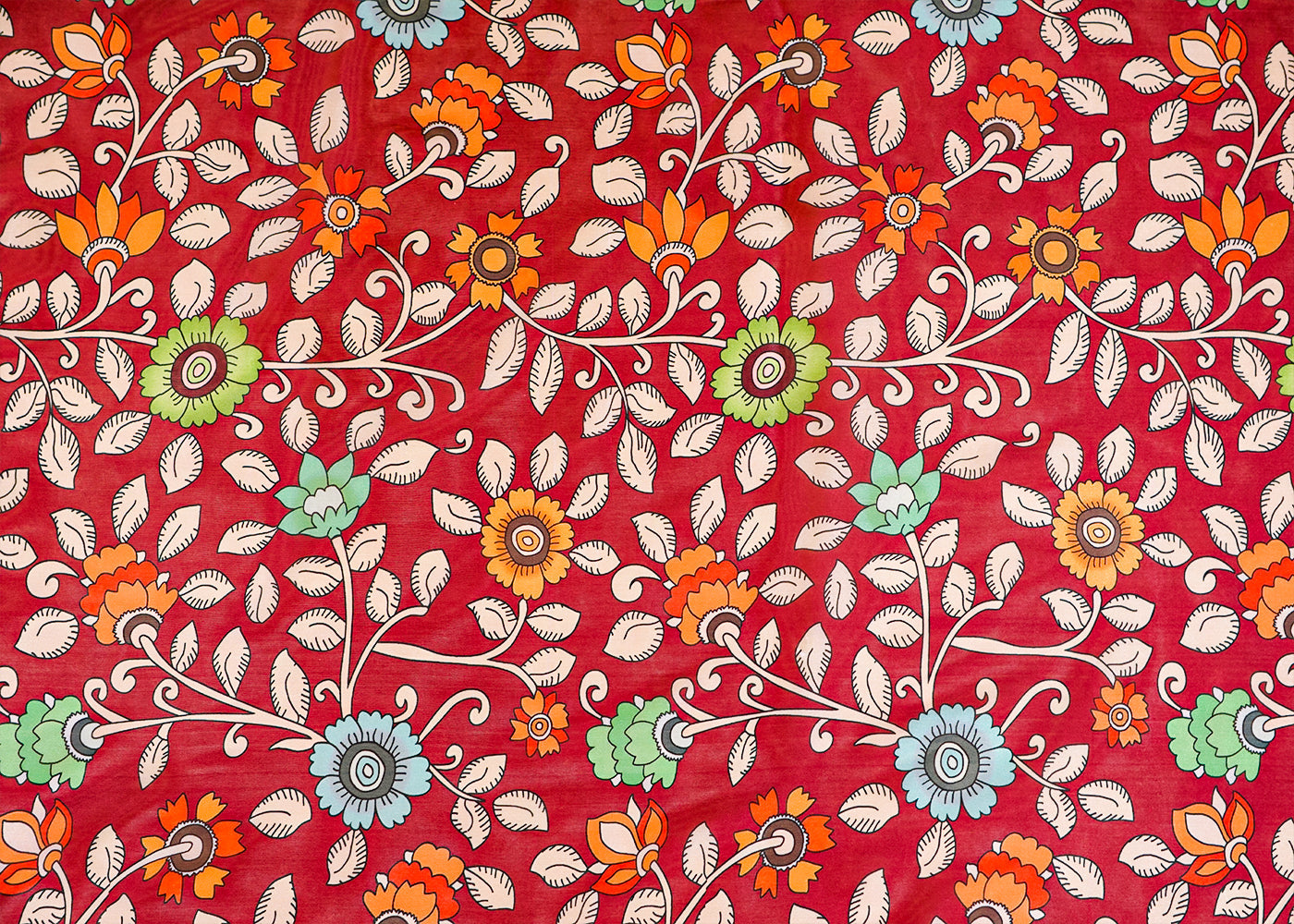 Maroon Satin Organza Fabric with All Over Traditional Print 14904
