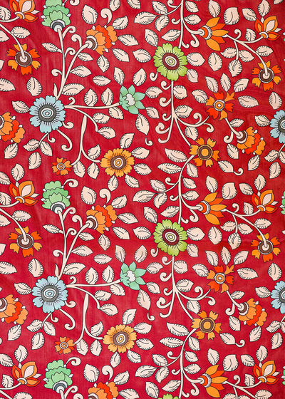 Maroon Satin Organza Fabric with All Over Traditional Print 14904