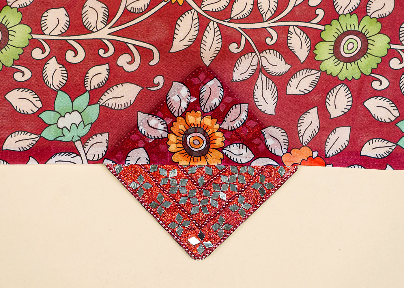 Maroon Satin Organza Fabric with All Over Traditional Print 14904