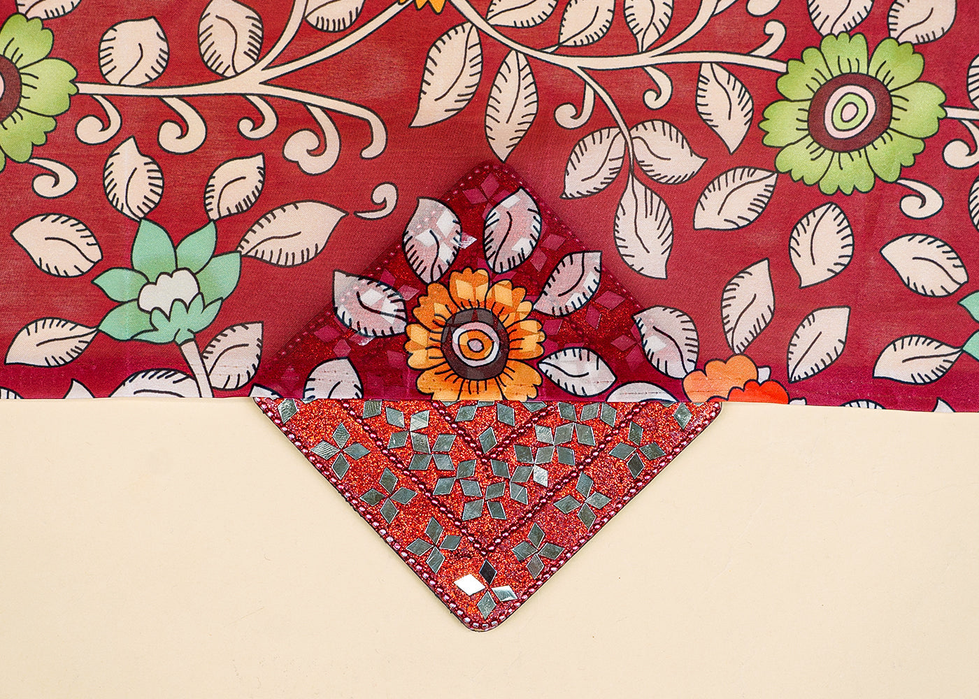 Maroon-Satin-Organza-Fabric-with-All-Over-Traditional-Print-1490-gsm-testing