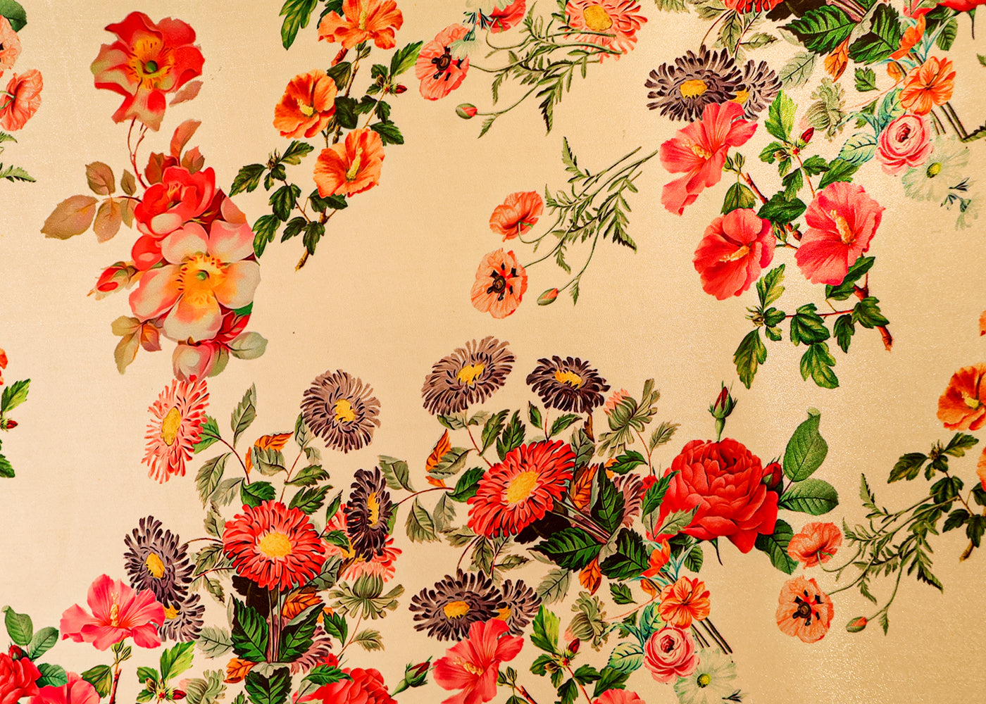 Cream Satin Organza Fabric with All Over Floral Print 14906