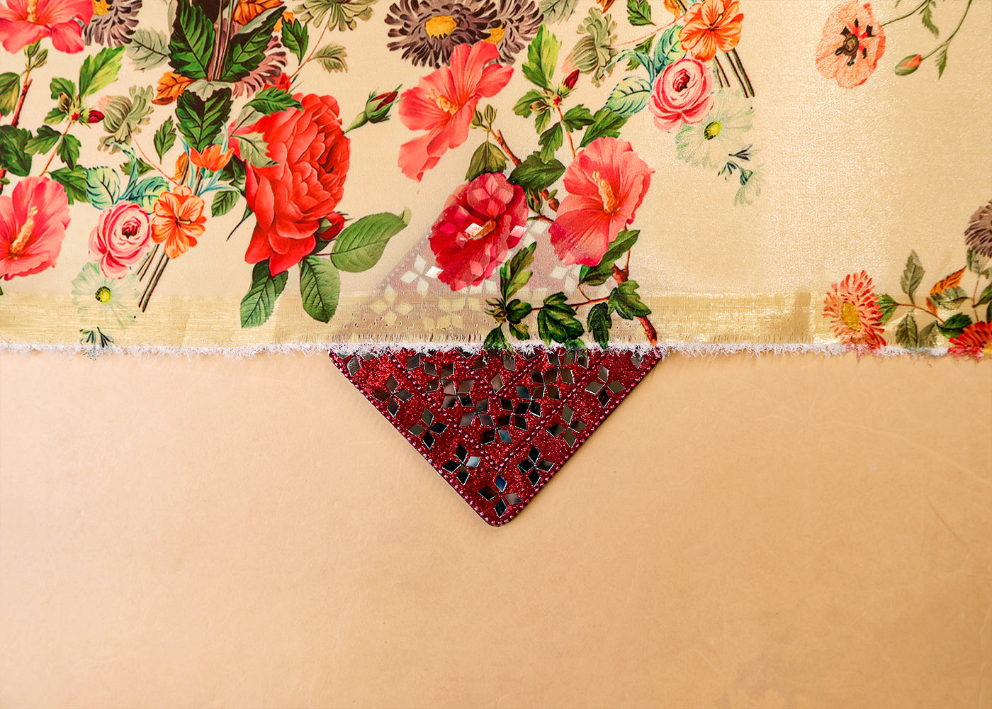 Cream Satin Organza Fabric with All Over Floral Print 14906