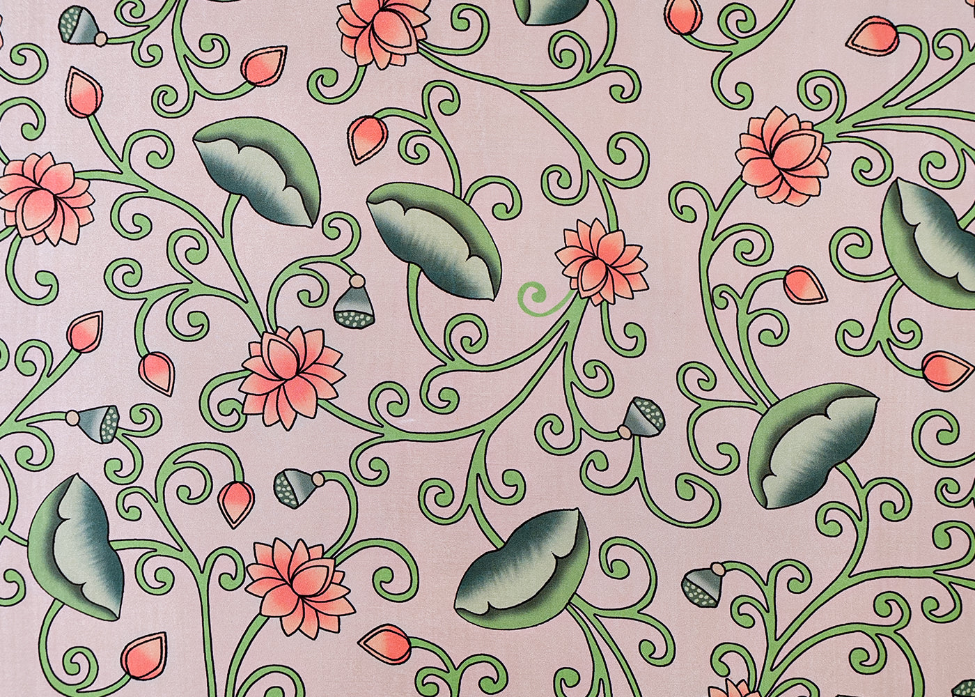 Light Grey Satin Organza Fabric with All Over Traditional Pattern 14907
