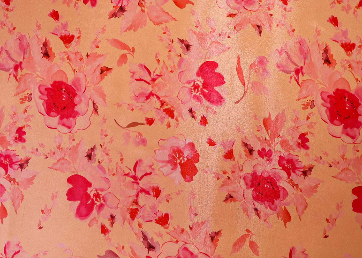 Peach Satin Organza Fabric with All Over Floral Print 14908