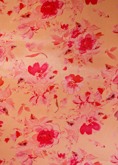 Peach Satin Organza Fabric with All Over Floral Print 14908