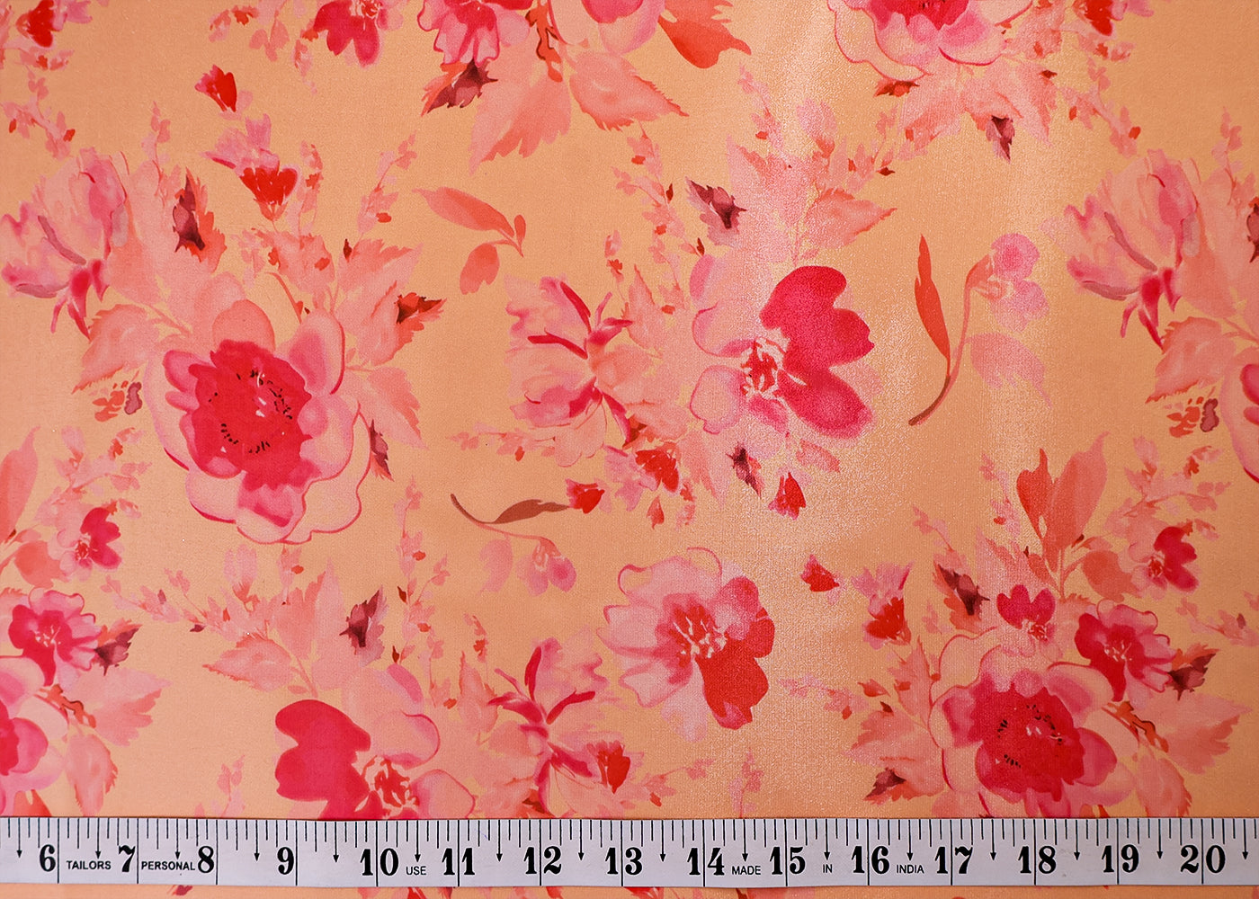 Peach Satin Organza Fabric with All Over Floral Print 14908