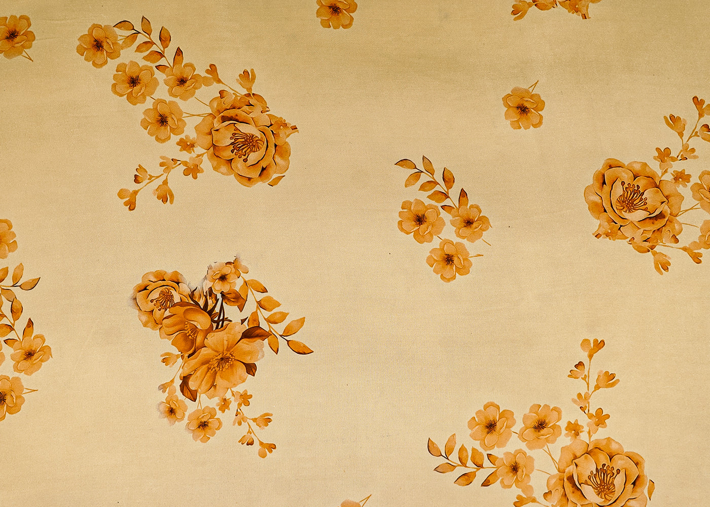Pastel Yellow Satin Organza Fabric with All Over Floral Print 14910