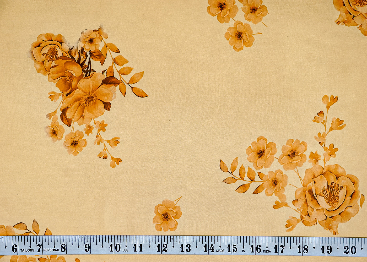 Pastel Yellow Satin Organza Fabric with All Over Floral Print 14910