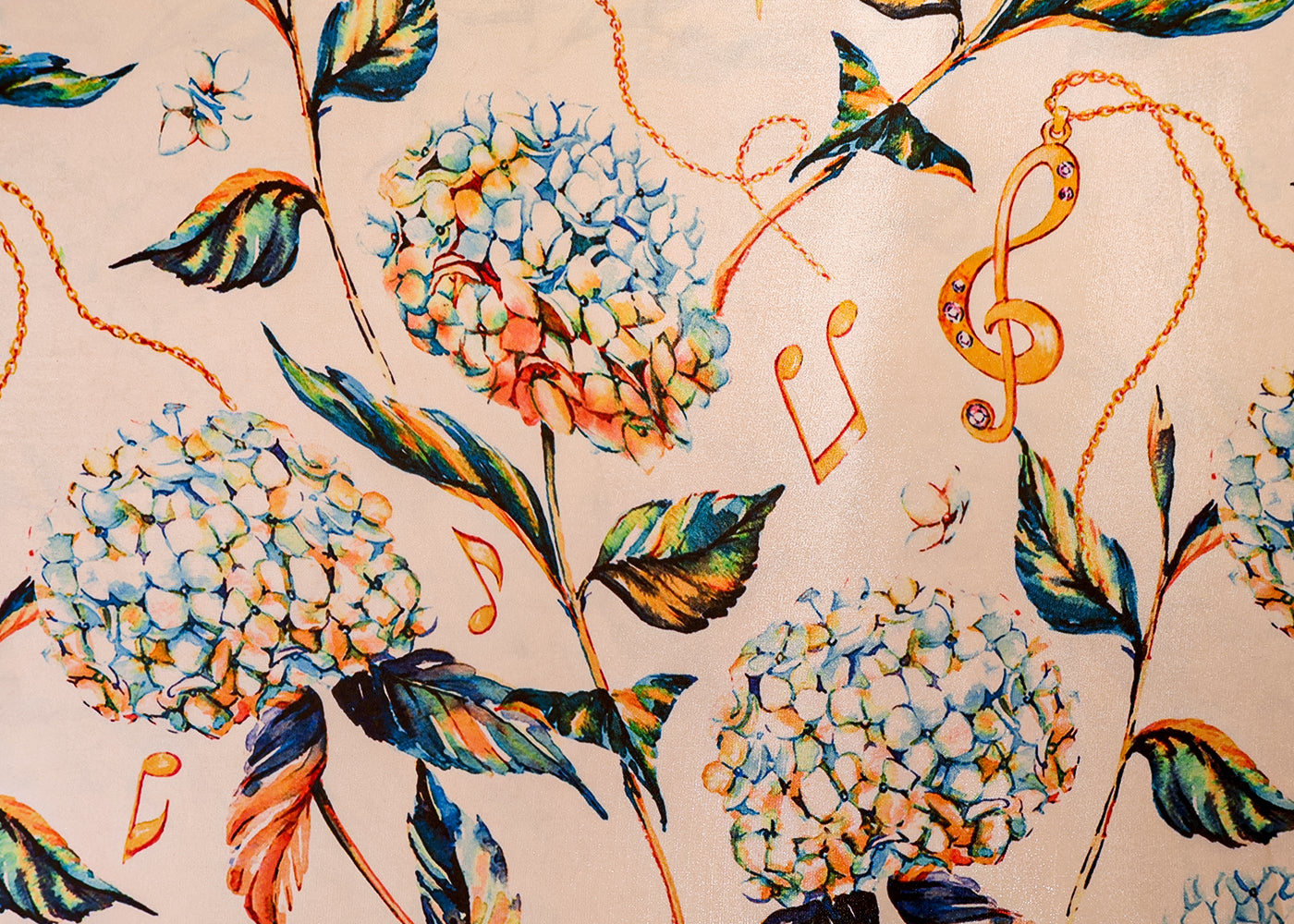 White Satin Organza Fabric with All Over Abstract Print 14911