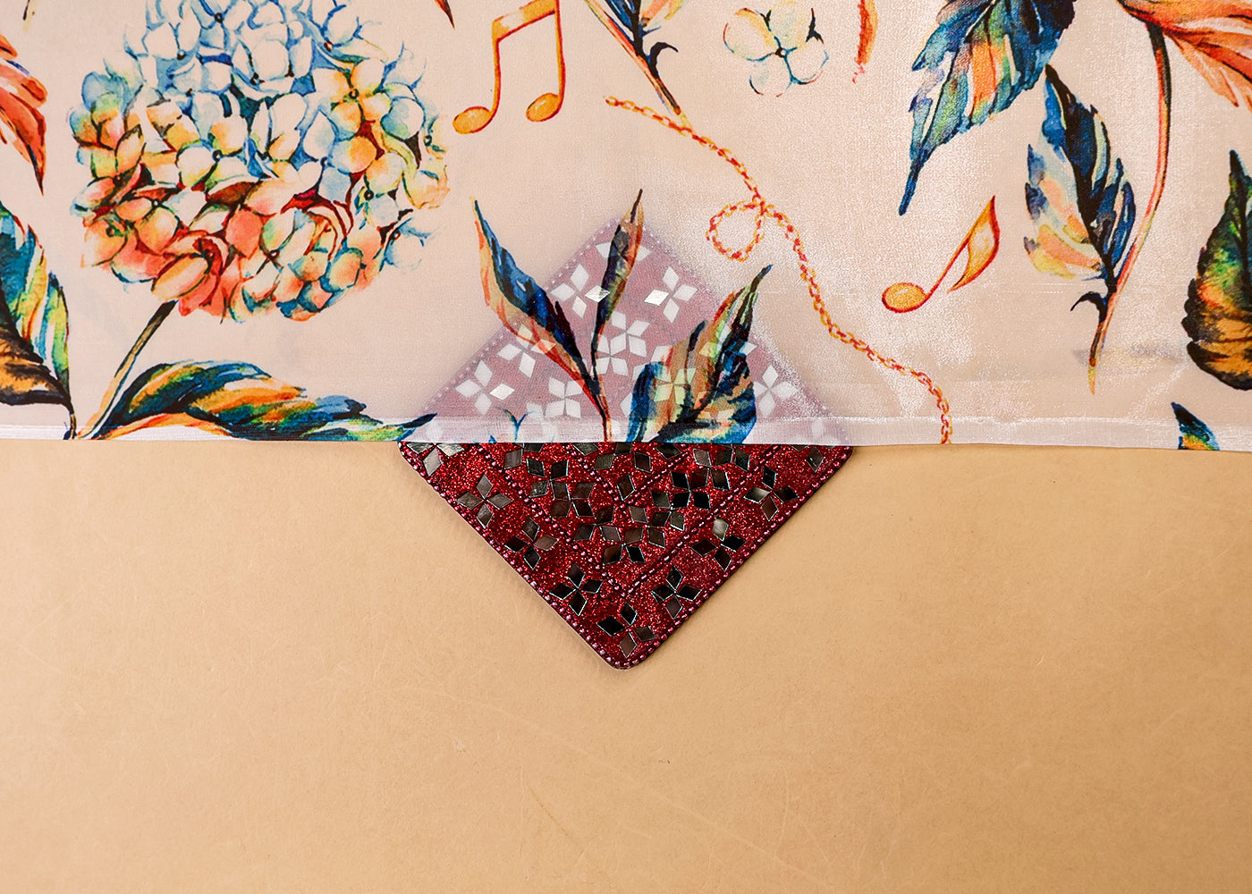 White Satin Organza Fabric with All Over Abstract Print 14911