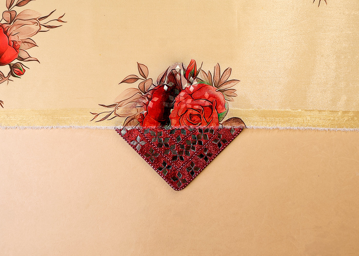 Cream Satin Organza Fabric with All Over Floral Print 14912