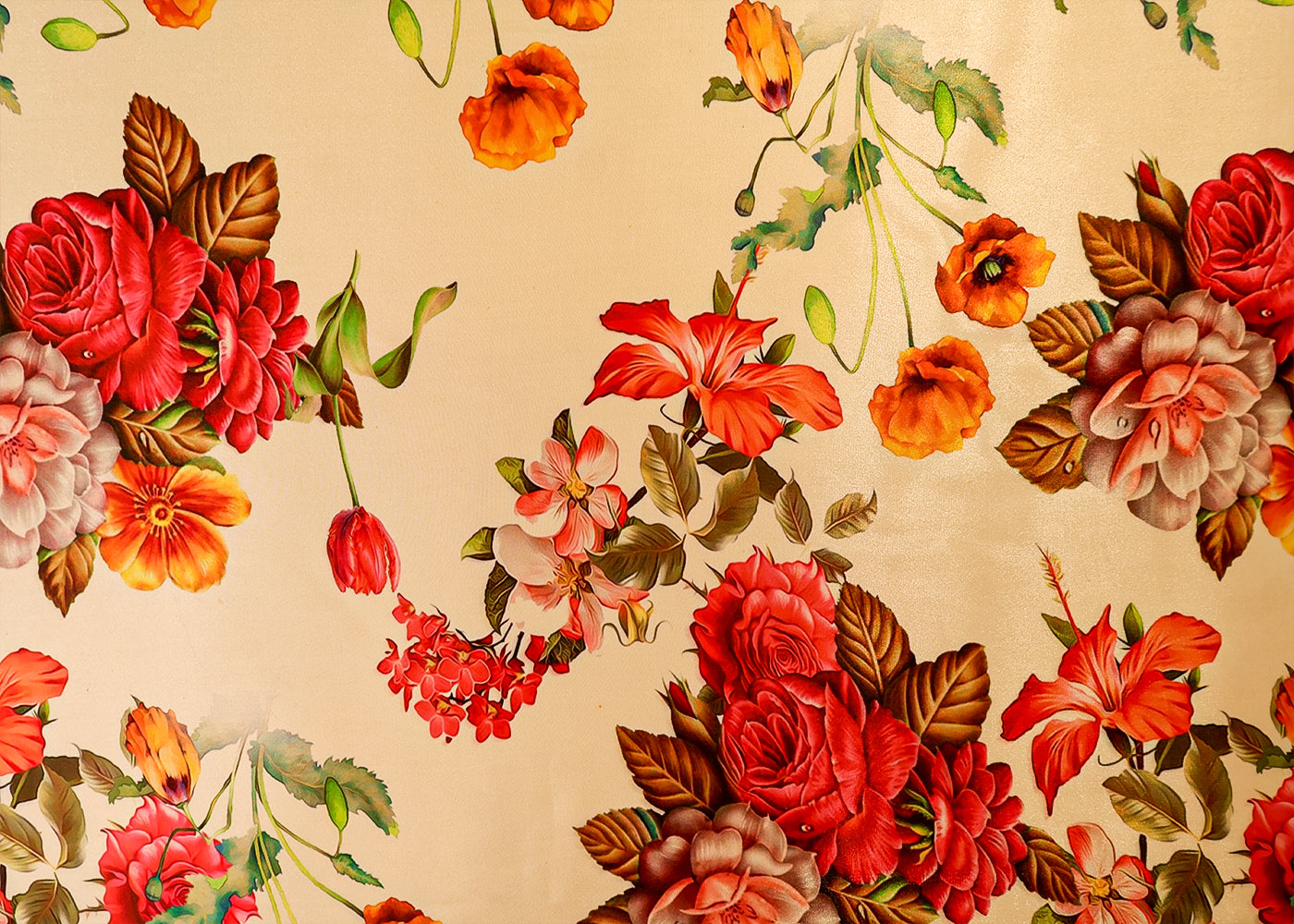 Cream Satin Organza Fabric with All Over Floral Print 14918