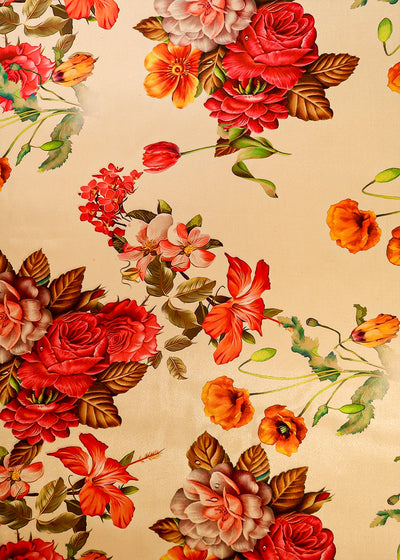 Cream Satin Organza Fabric with All Over Floral Print 14918