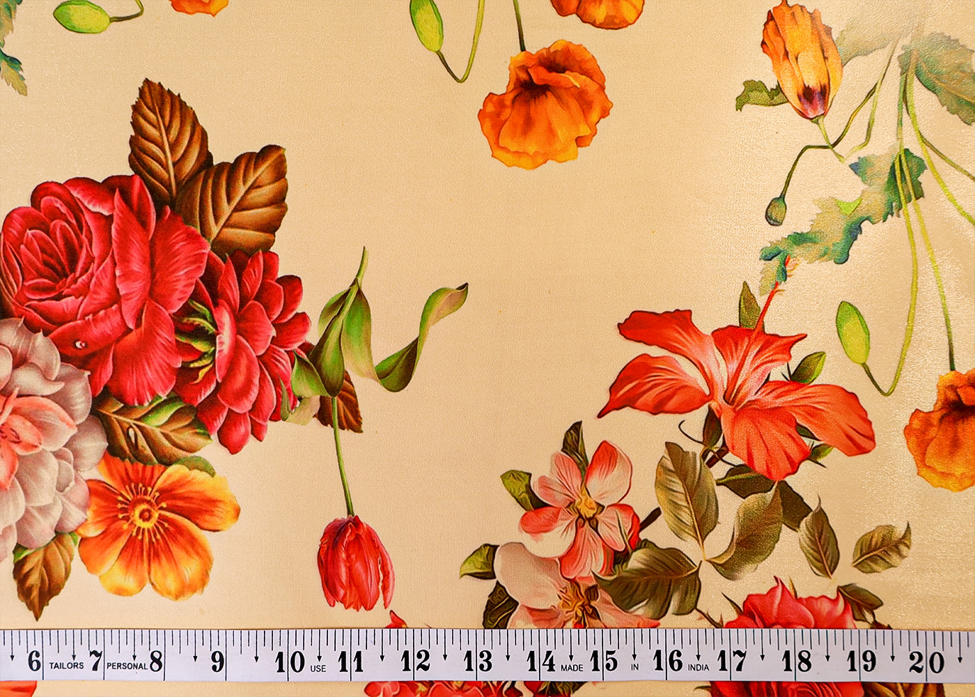 Cream Satin Organza Fabric with All Over Floral Print 14918