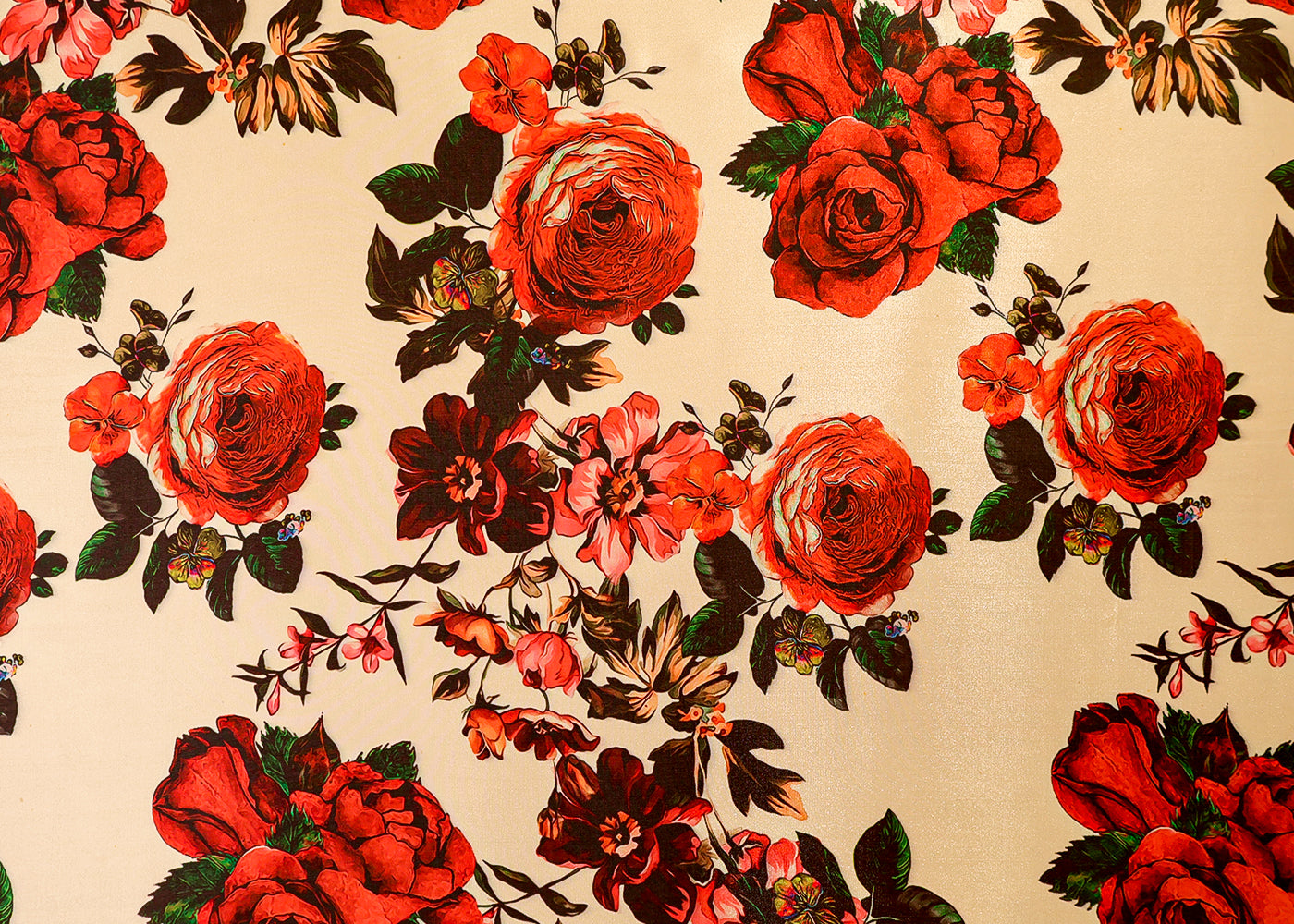 Cream Satin Organza Fabric with All Over Floral Print 14919
