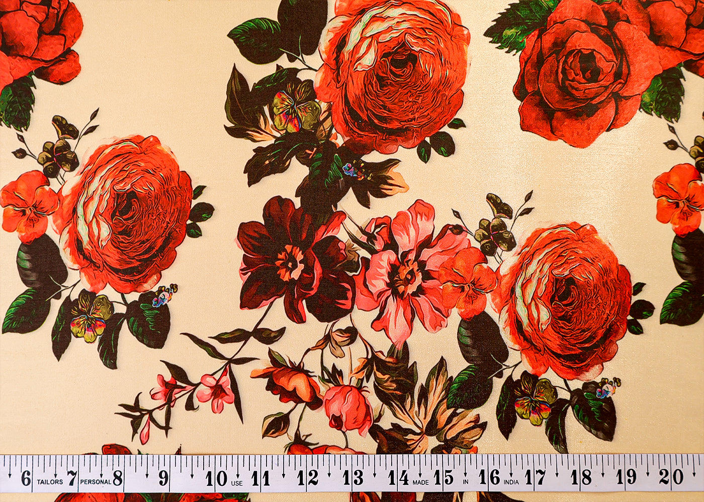 Cream Satin Organza Fabric with All Over Floral Print 14919