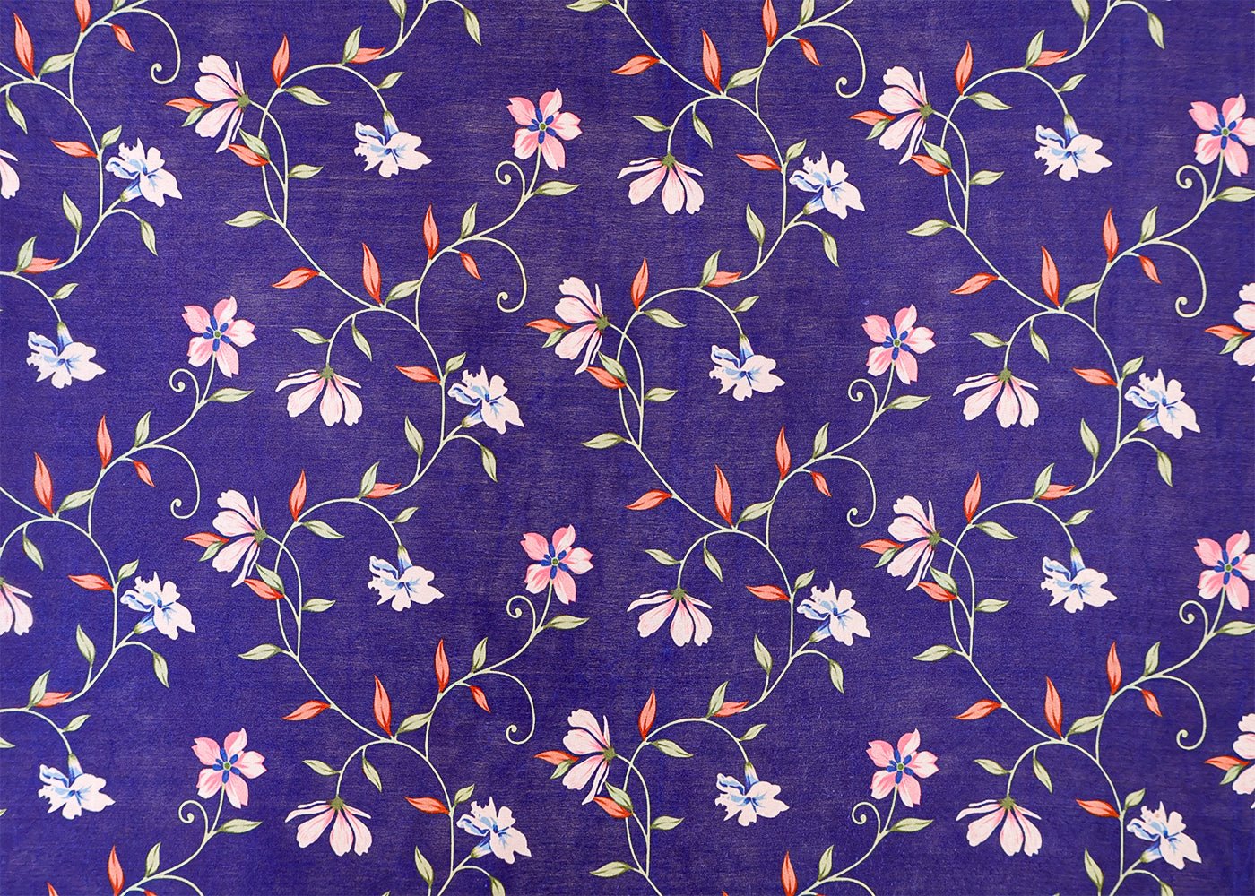 Navy Blue Satin Organza Fabric with All Over Traditional Pattern 14921